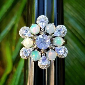 Tanzanite Fire Opal Sterling Silver Statement Ring Size 9.5